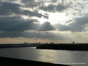 Sunbeams on the Missouri River over Kansas City, KS. Pollution and water rights are big, but not my focus......