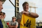 Dr. Simon Friedman, my grad school advisor, shows off the "West Bottoms Renaissance" event staff T-shirt