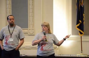 DSC_0378 Corinna West and Christopher Swope sporting the UnDiagnosing Emotional Distress T-shirt at Startup Weekend KC for Connect Power's launch. The site is now half built.