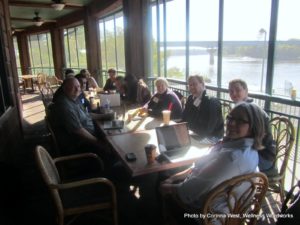 IMG_0155 The Twitter for Health presentation in the sun on the river during the conference. Follow me @CorinnaWest