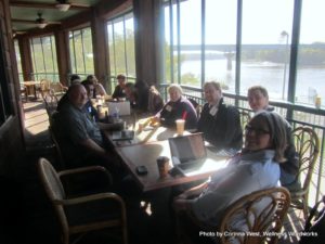 The Twitter for Health presentation in the sun on the river during the conference. Follow me @CorinnaWest