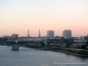 The sunset from Alternatives in Portland. How can we pause when we find moments of beauty in mental health advocacy work?