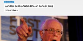 “Sanders Seeks Ariad Data on Cancer Drug Price Hikes”