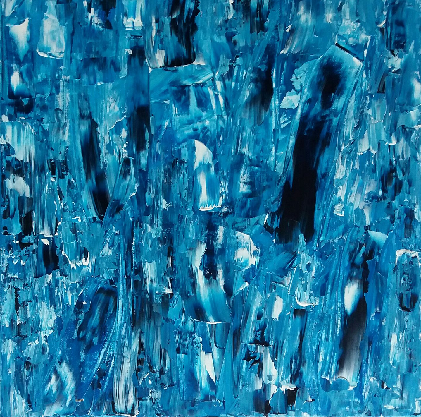 Strokes of blue, white, and black