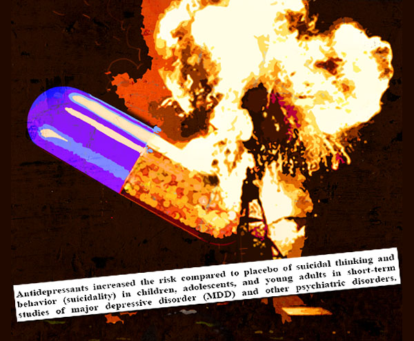 An image of a pill exploding into flame
