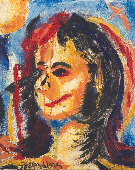 Abstract face, red, yellow, blue, and black, looking left