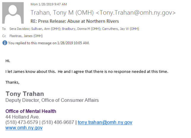 OMH Response to ASIST Complaint from Tony Trahan