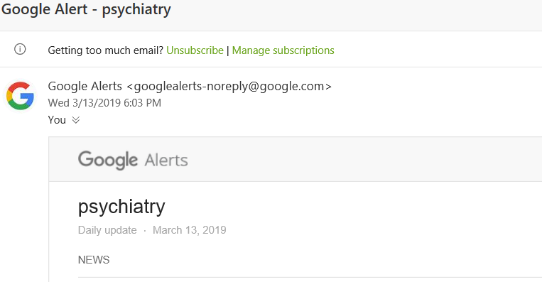 google alert psychiatry advisor