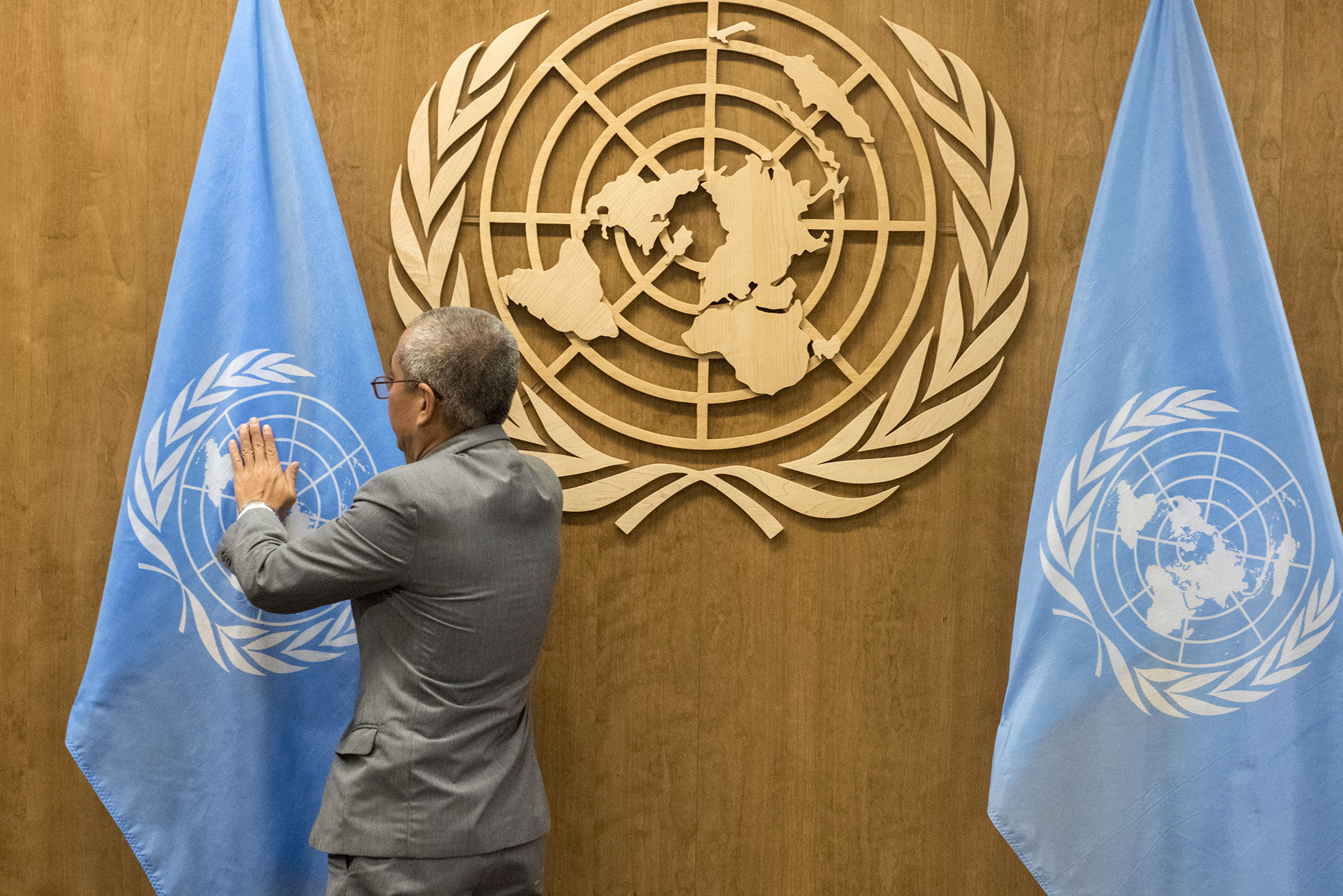 UN flags being prepared for UN General Assembly General Debate