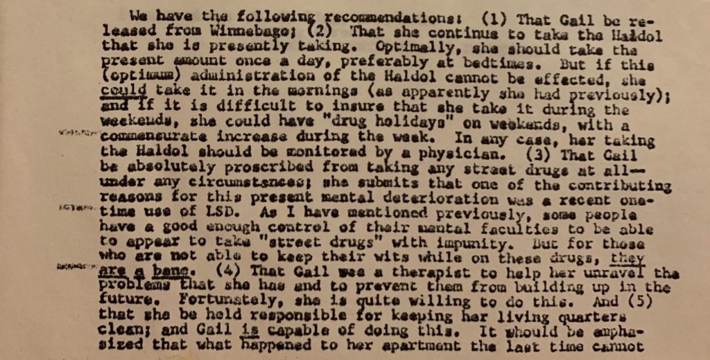 Text from a psychiatric record, 1979.