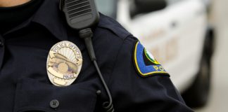 close-up of a police badge