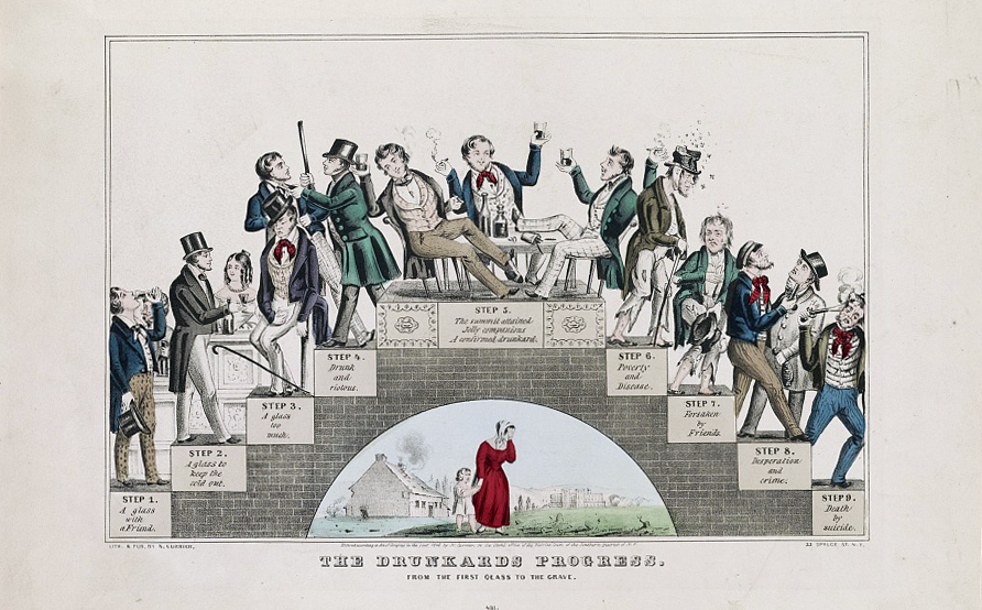 archival lithograph of "the drunkard's progress"