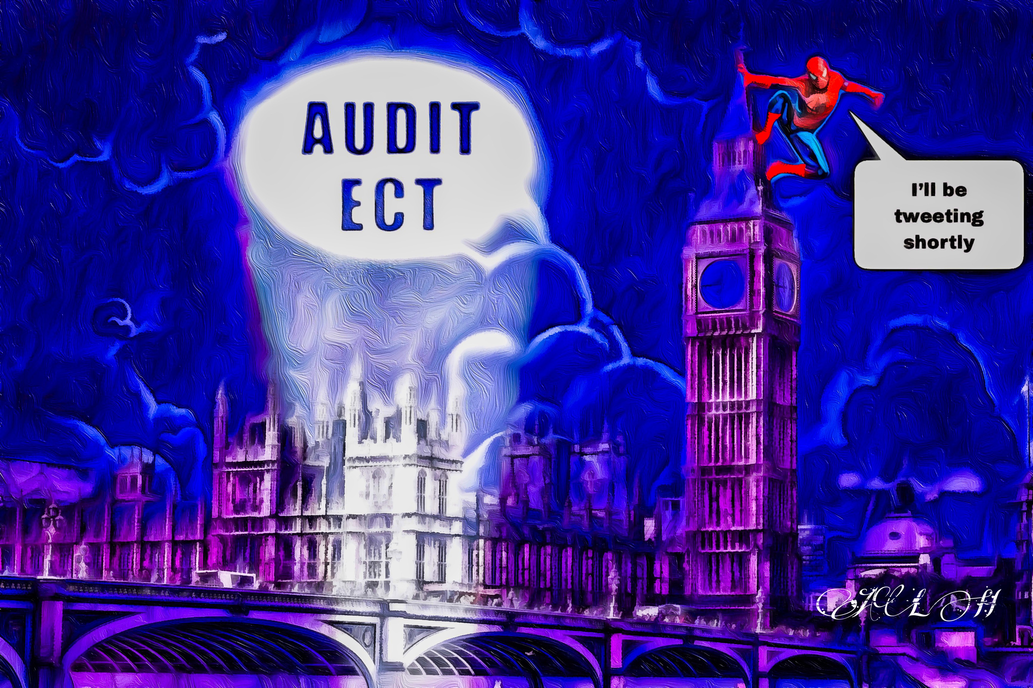 Image of spider man on big bed with the words Audit ECT