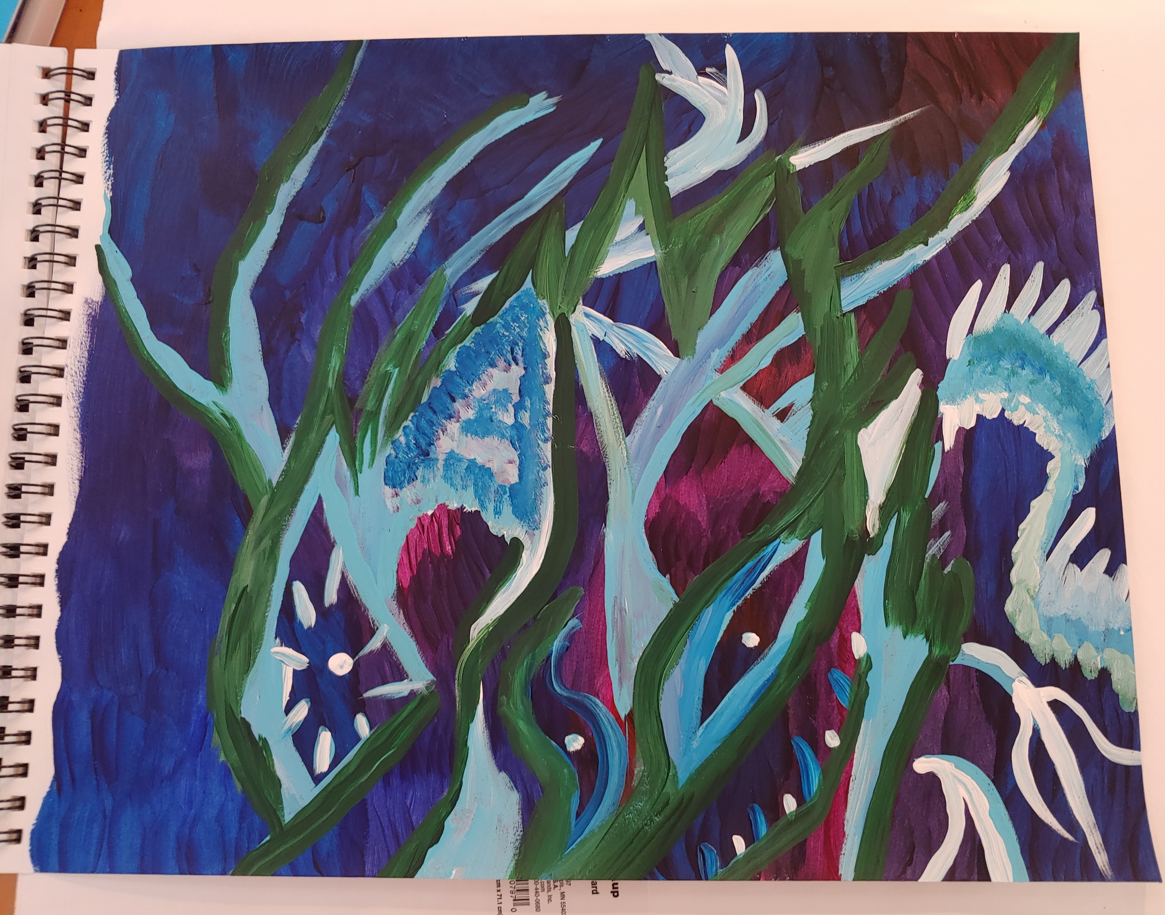 Pronounced Torment by Adam Williamson Green and blue lines on purple background