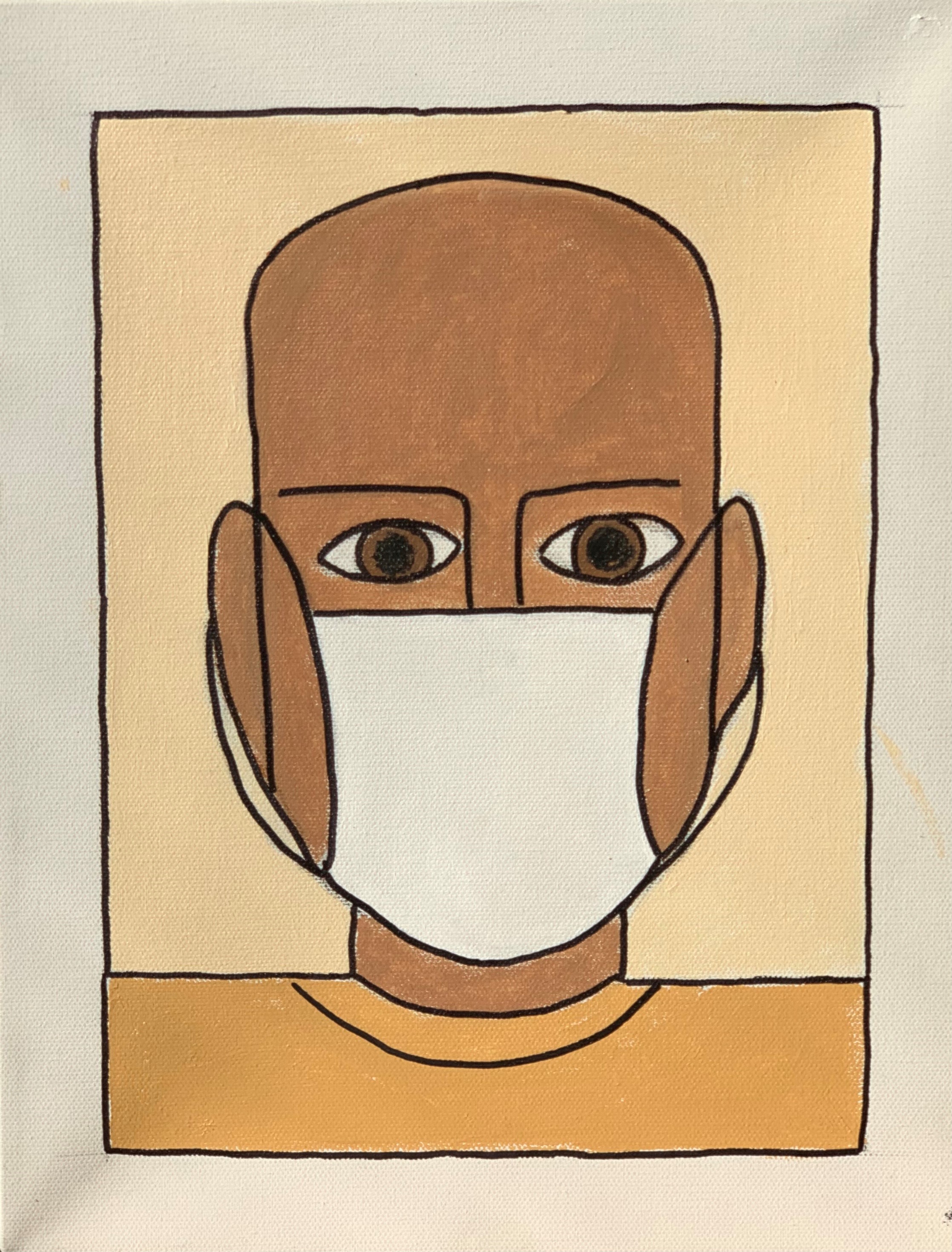 A geometric portrait with a man wearing wearing a mask