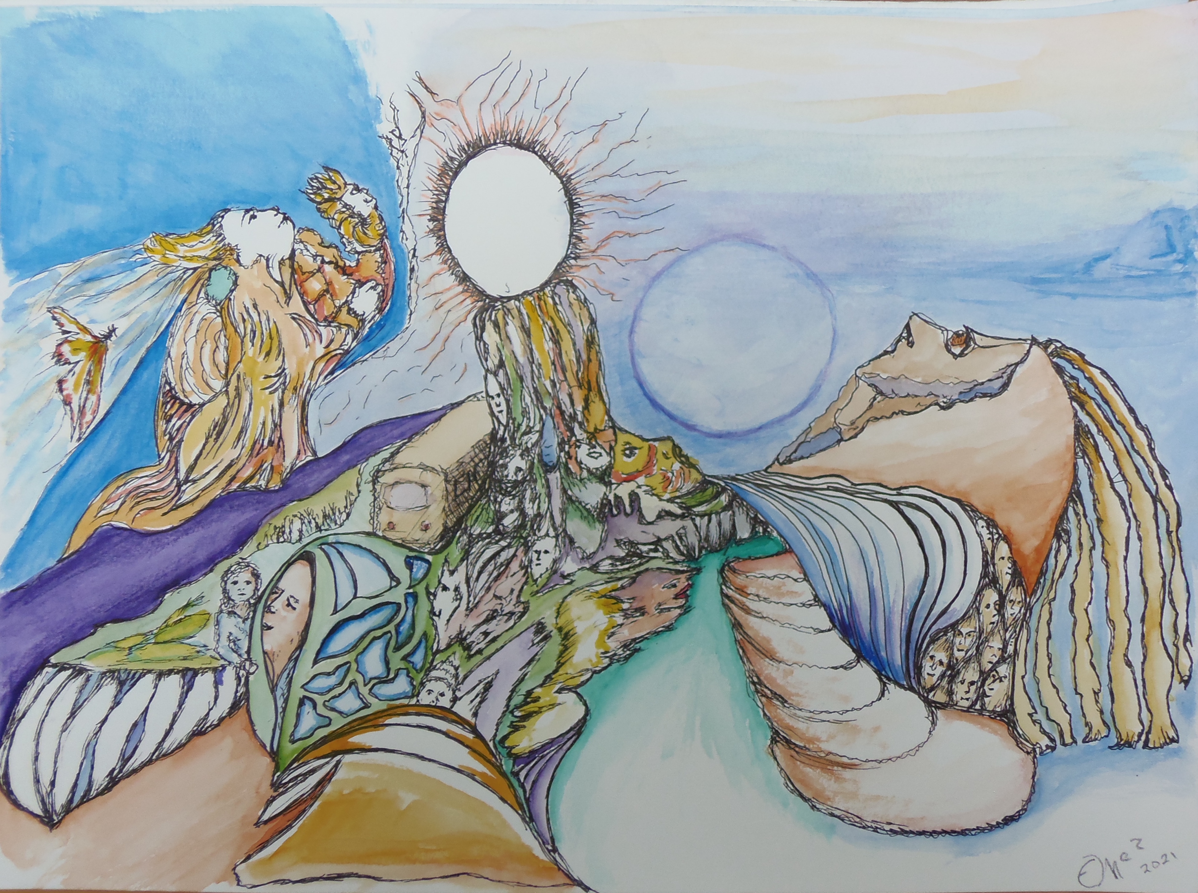 Flow of Consciousness by Ellen McCord Ink and Watercolor drawing