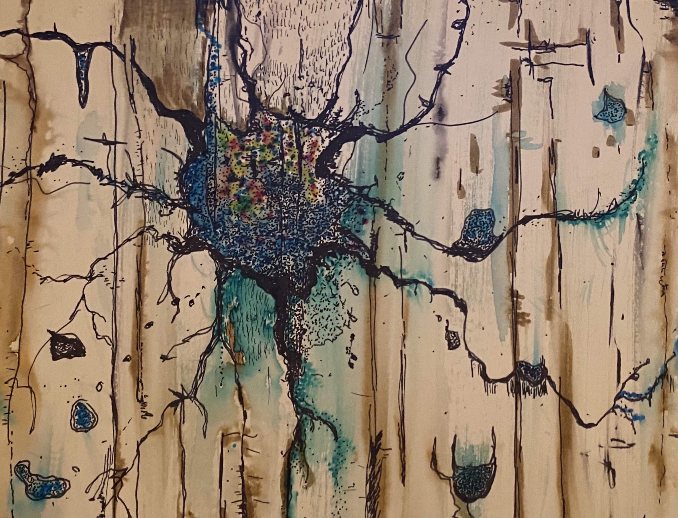 Pen and ink drawing of a neuron