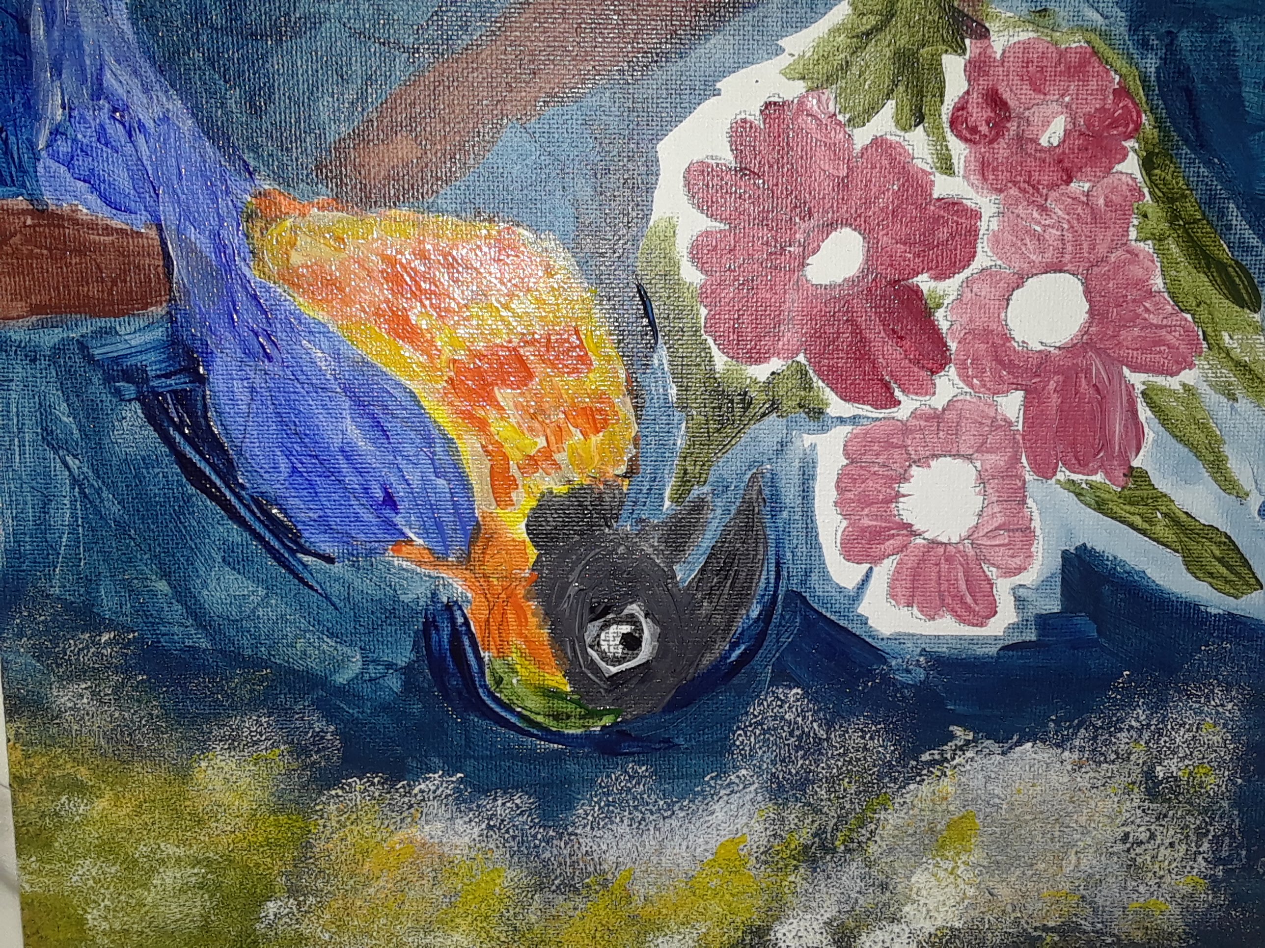 Kaleidoscope Emotionality by Howard Edelbaum painting of a parrot and flowers