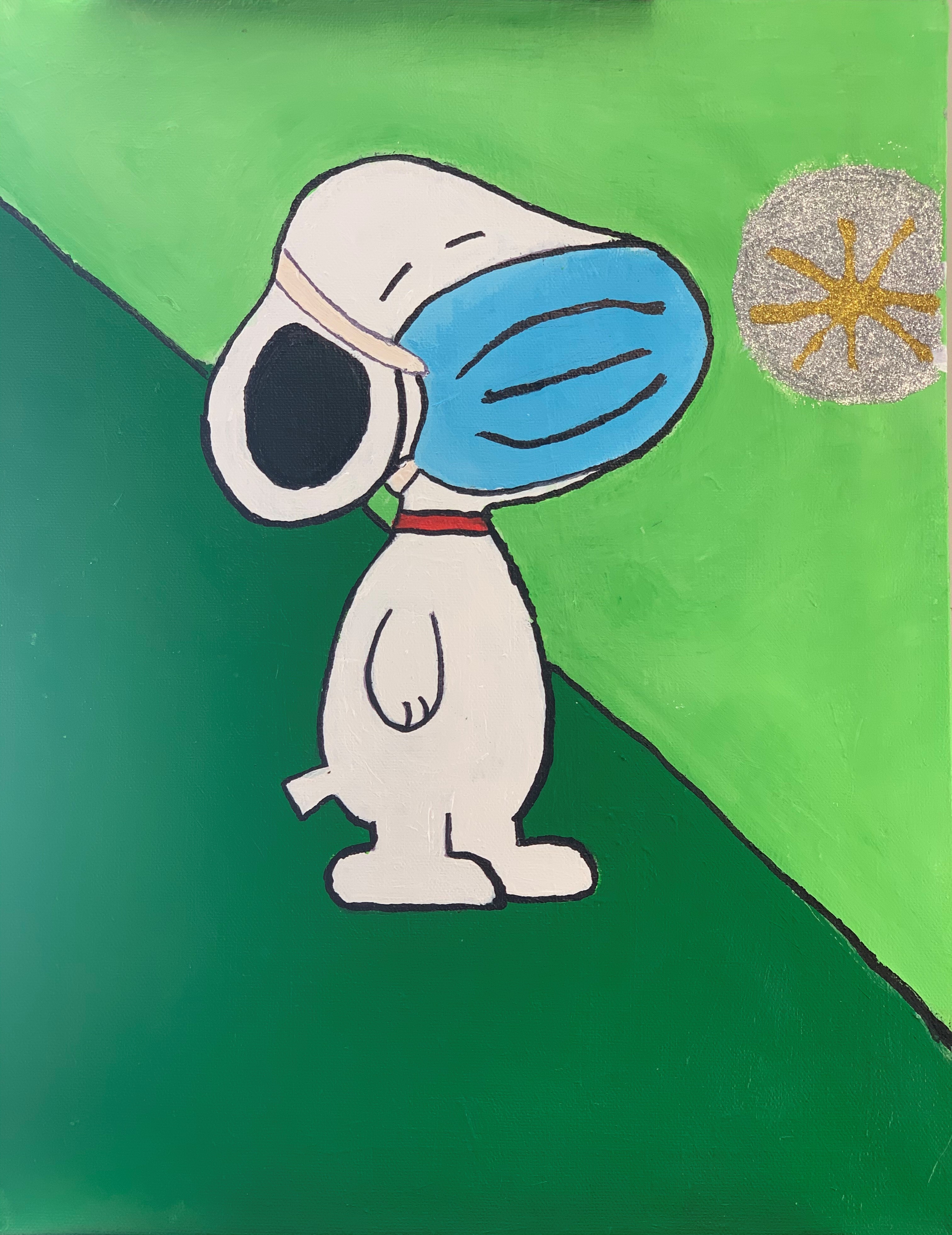 Painting of snoopy with a mask on