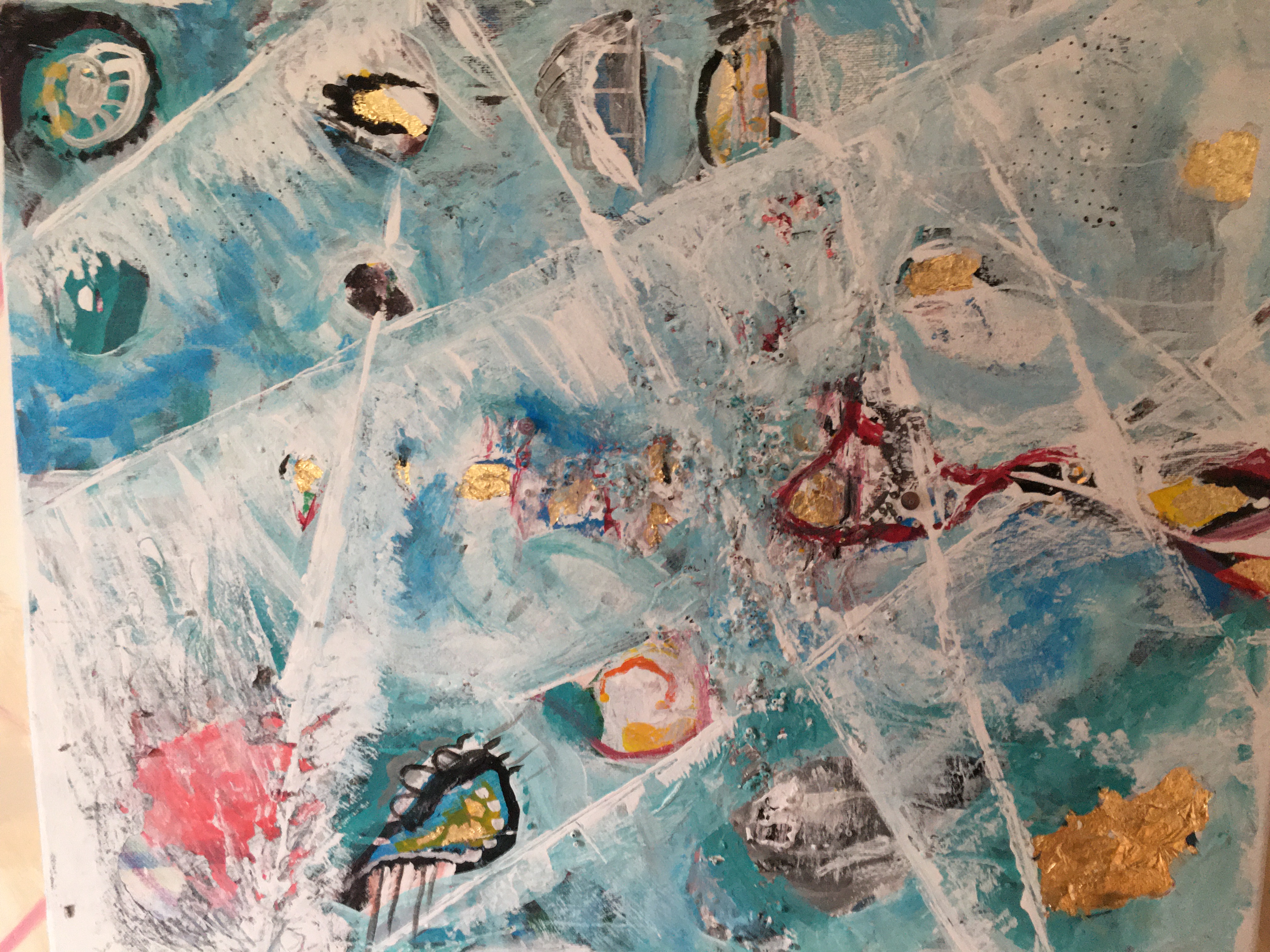 Bluegreen by Katie Hart Teixeira Acrylic and Gold leaf abstract drawing