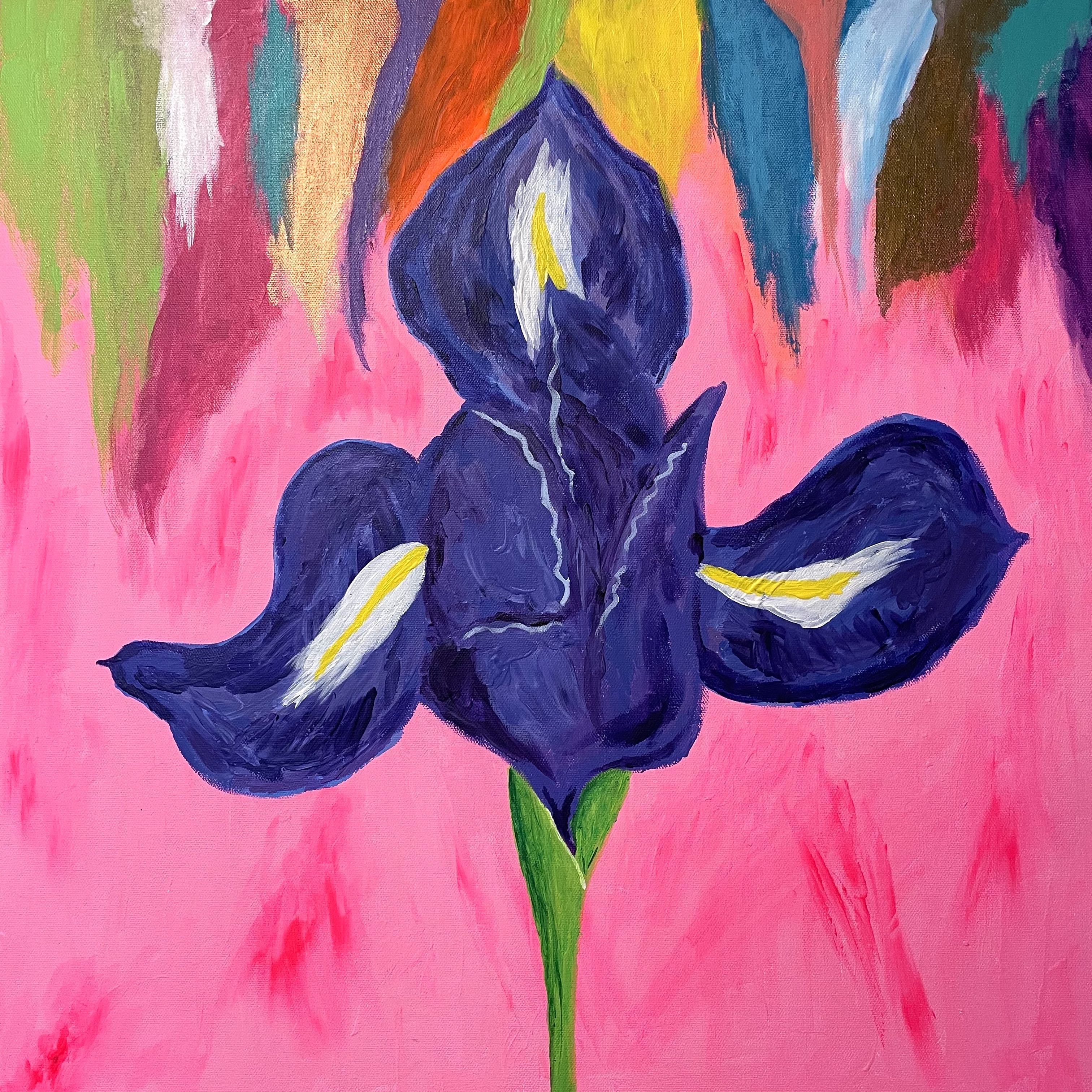 I.R.I.S. by Kay Hua A purple iris with a colorful pink background