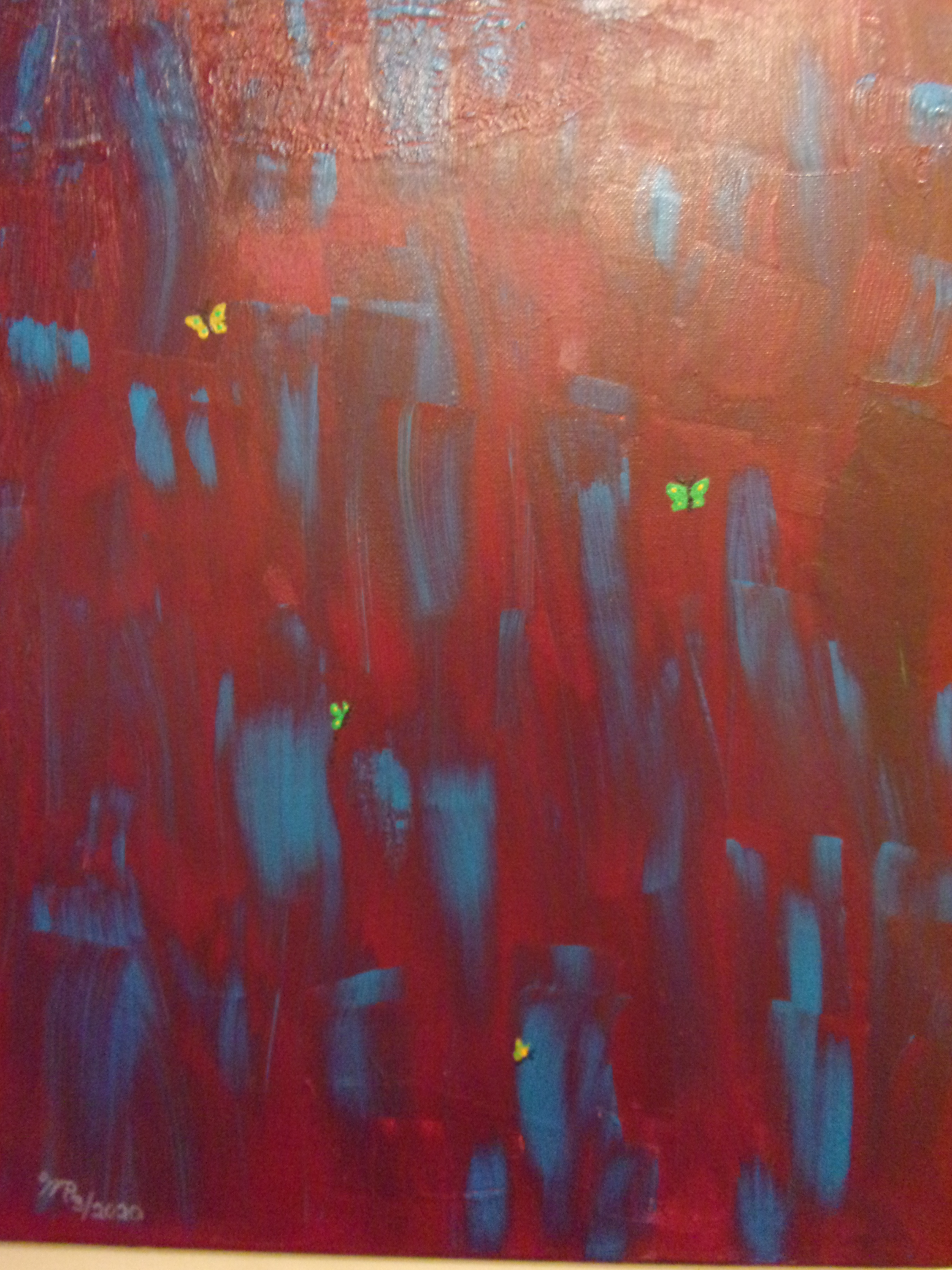 Red canvas with blue streaks