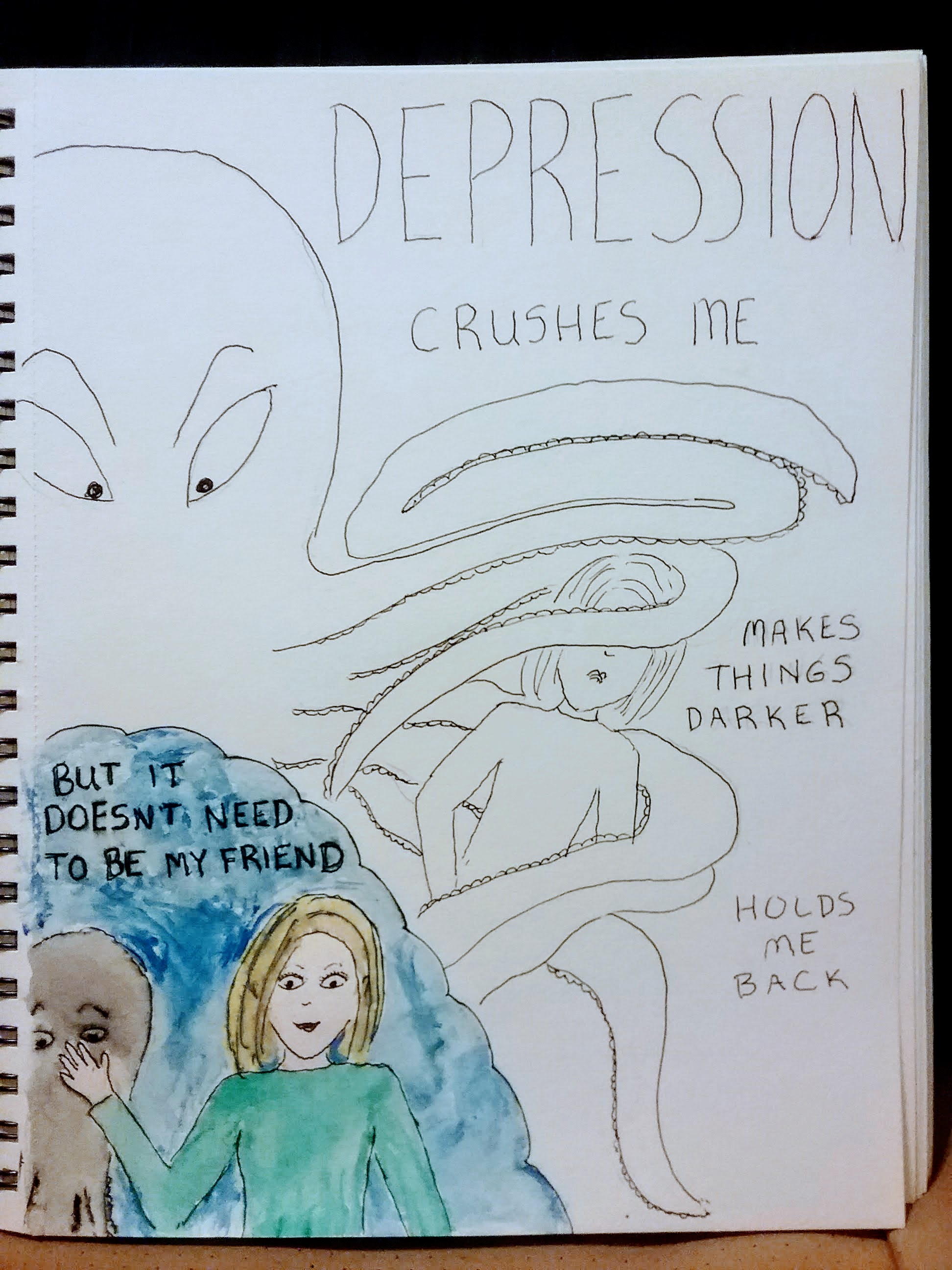 Depression is an Octopus by Tina Arnoldi Cartoon of an octopus grabbing a woman
