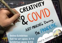 Creativity and COVID: Art-Making During the Pandemic Photo of hand with pen drawing a sign that says Creativity and COVID: Art-making During the Pandemic