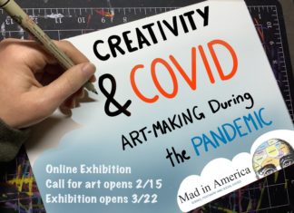 Creativity and COVID: Art-Making During the Pandemic Photo of hand with pen drawing a sign that says Creativity and COVID: Art-making During the Pandemic