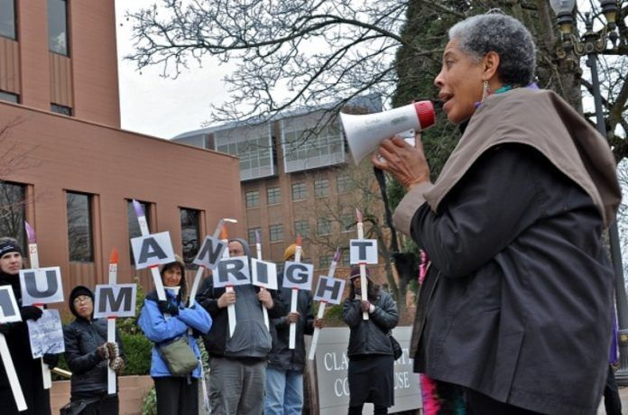 Cindi Fisher at a protest