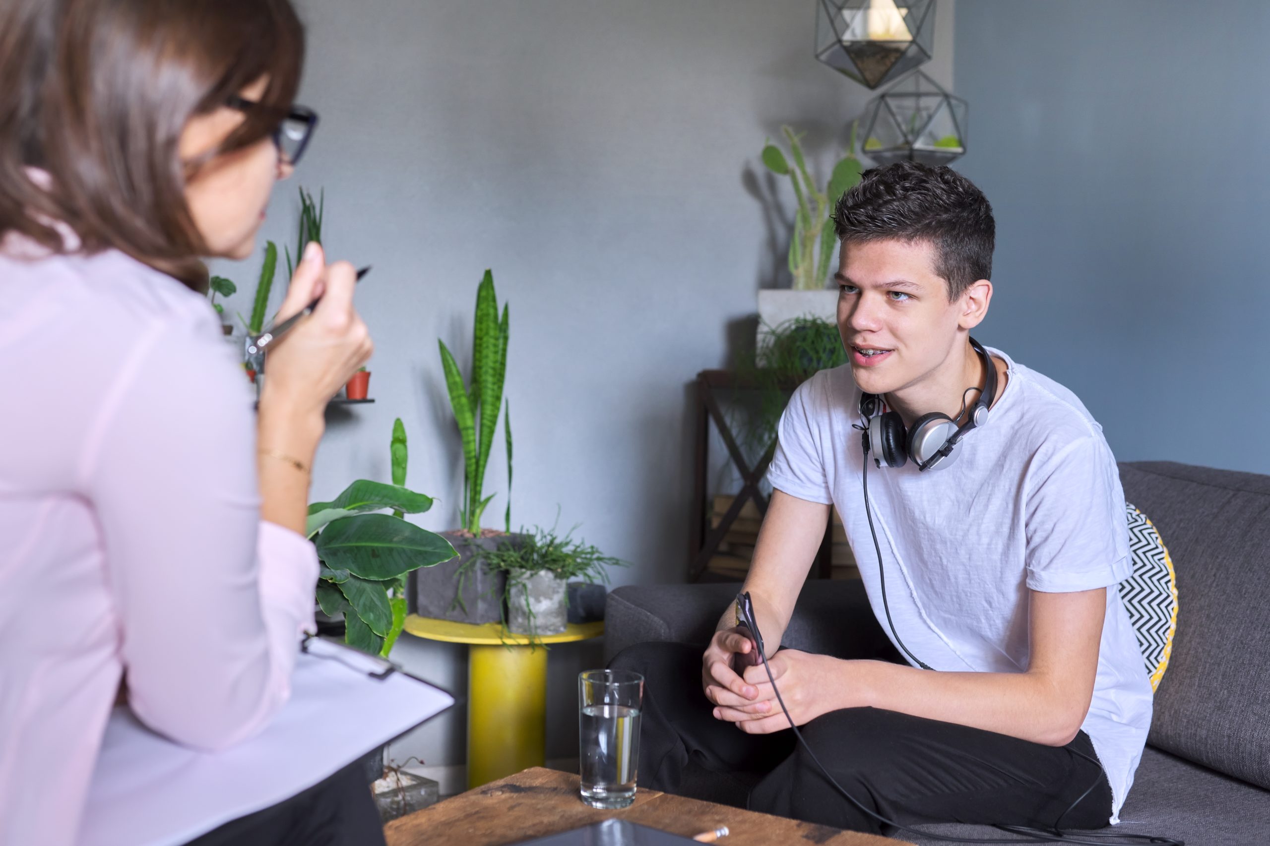 Teenage boy meeting with female psychologist