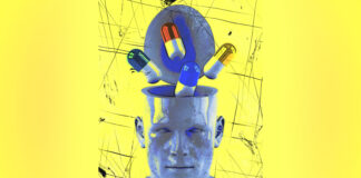 Psychiatry Is the Cause, Not the Solution Illustration of a head filling up with pills