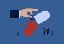 Fate of a Whistleblower: I Spoke Out About Abrupt Med Withdrawal Illustration of a businessman being pulled out of a pill capsule