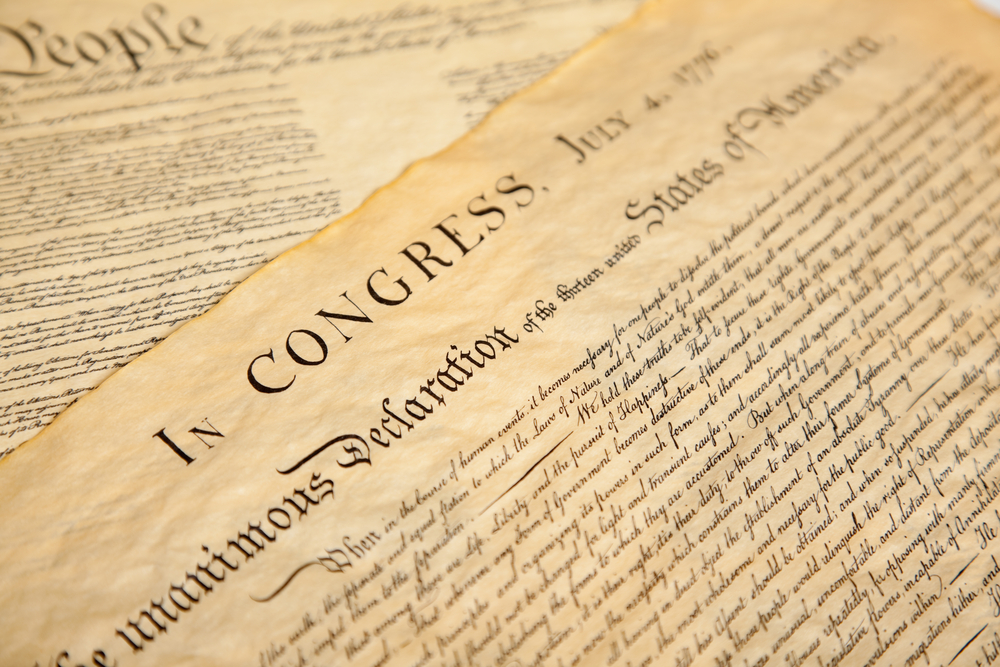 Close-up photo depicting the United States Declaration of Independence