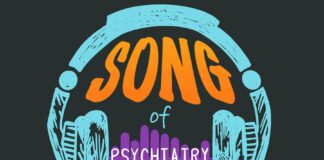 The Song of Psychiatry: The Impact of Language An illustration depicting headphones and the words "Song of Psychiatry"