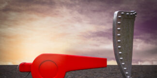 Whistle is protected by a metal shield on the ground
