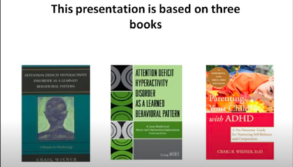The Fragile Pillars of Biological Determinism for ADHD An video still from the presentation with three books