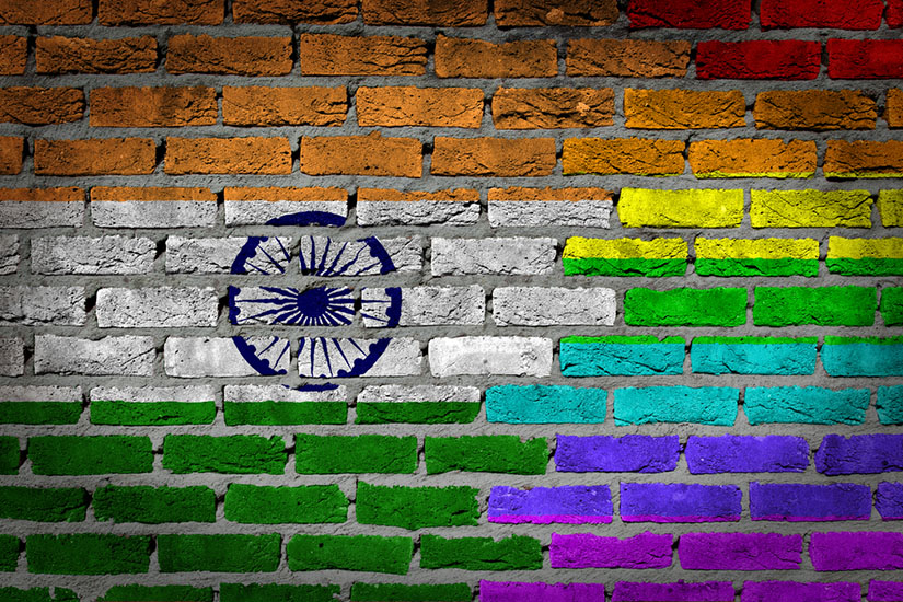 Brick wall texture. Painted with the Indian flag on left, rainbow on the right