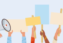 Top 10 Myths About the Critics of Psychiatry Colorful drawing of protesters' hands holding signs