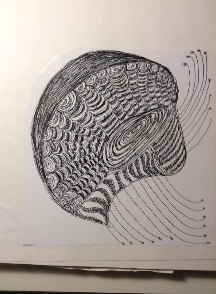 Ink on paper, swirled design