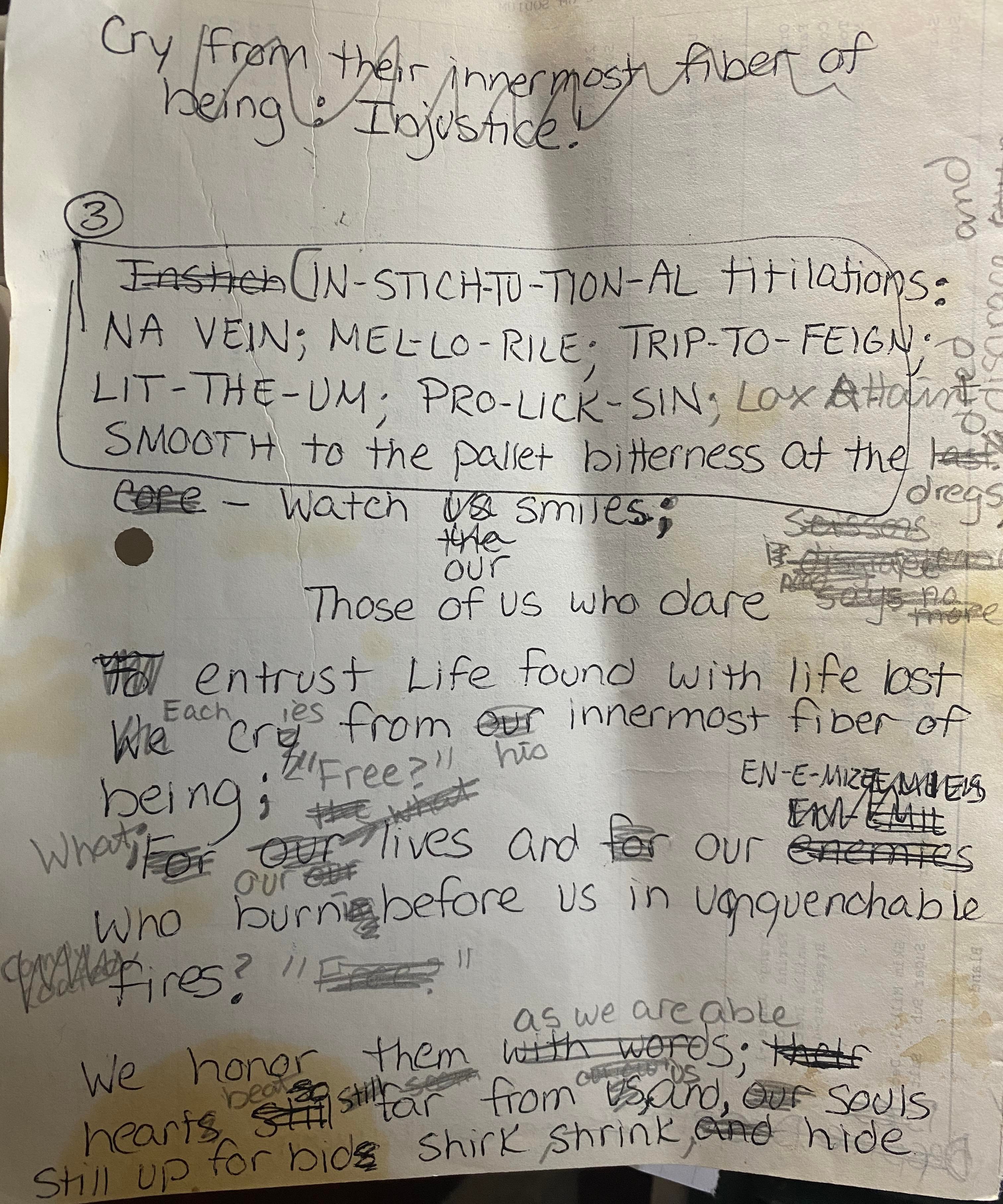Words in pencil on paper