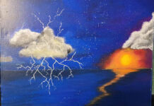 Breaking the Cycle: How I Overcame Intergenerational Trauma and Became a Peer Advocate A painting depicting clouds with lightning over the sea at sunset