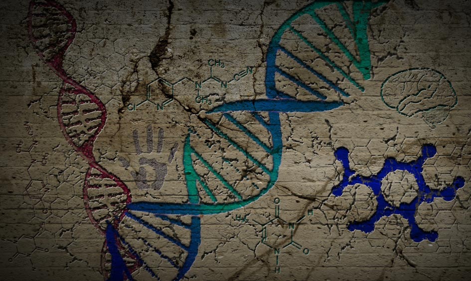 Illustration depicting dna strands and molecule chains