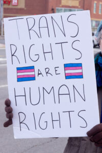 LGBTQIA+ sign: Trans Rights are Human Rights