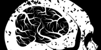Can Listening to Heavy Metal Be Therapeutic? Black and white illustration of a skull with a brain shape visible inside.
