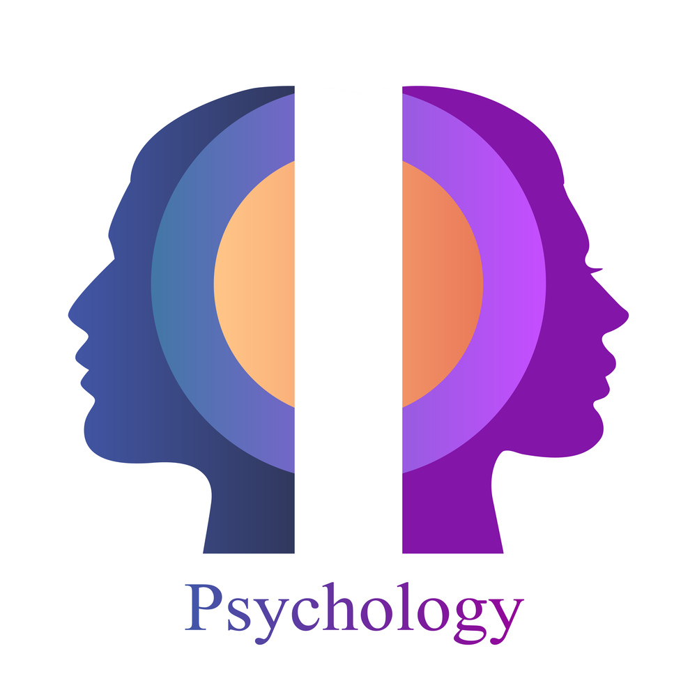 Relationship psychology concept with man and woman heads profiles, vector illustration