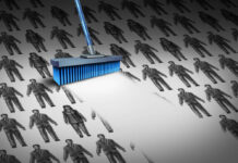 Critical Psychiatry Textbook, Chapter 8: Depression and Mania (Affective Disorders) (Part Seven) Illustration depicting a row of people being erased by a broom-like object