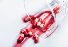 Critical Psychiatry Textbook, Chapter 8: Depression and Mania (Affective Disorders) (Part Eight) Red and white pills have spilled from a crystal dish along with red liquid