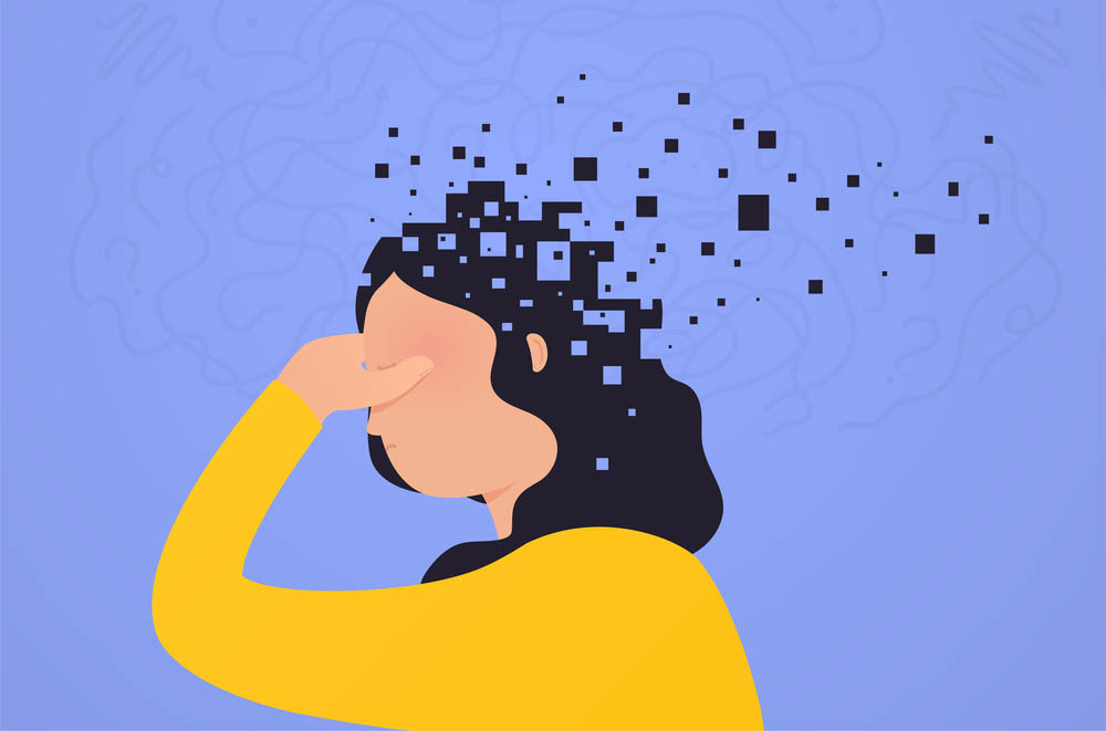 Flat vector illustration of person's head turning into dots
