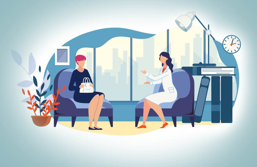 Vector illustration of psychologist and client